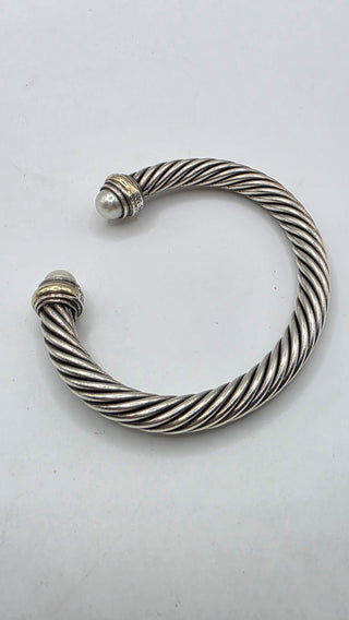 David Yurman Sterling Silver Cultured Pearl Cable Cuff Bracelet