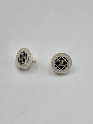 Chanel White Faux Pearl Resin Interlocking CC Stud Earrings