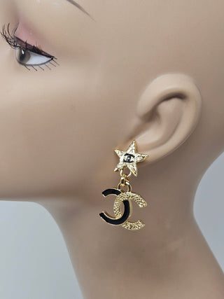 CHANEL Gold-tone 2024 Enamel Star CC Drop Earring