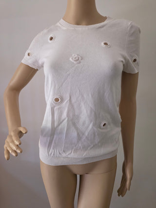 Chanel White Interlocking CC logo Shortsleeve Top US6, FR38