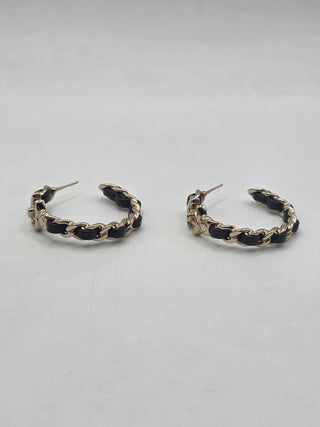 Chanel Gold-tone 2022 Leather Woven CC Turnlock Hoop Earrings