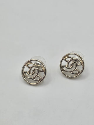 Chanel Gold-tone Interlocking CC Outline Circle Stud Earrings