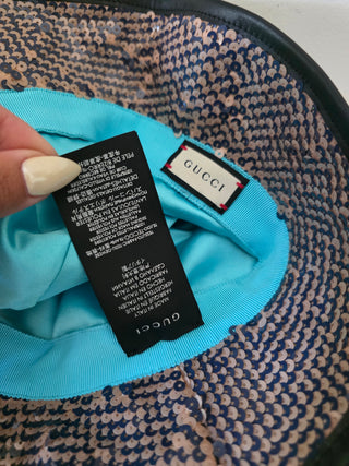 Gucci Brown Blue Sequin Jumbo GG Bucket Hat S sz