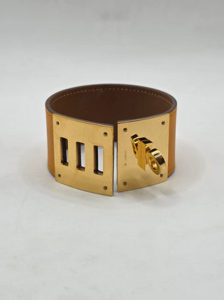 Hermès Brown Leather Gold Plated Kelly Dog Wrap Bracelet