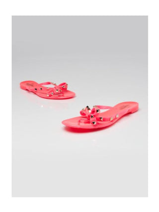 Valentino Pink PVC Bow Rockstud Thong Sandals 40 sz