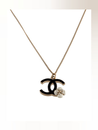 Chanel Gold-tone Enamel Interlocking CC Camelia Pendant Necklace