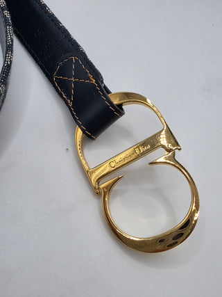 Christian Dior Blue Trotter Logo Canvas CD Belt 80 sz
