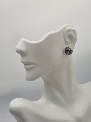 David Yurman Sterling Silver Two-Tone Amethyst Cookie Stud Earrings