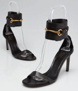 GUCCI Black Leather Ursula Horsebit Ankle Strap Sandals Size EU 39.5