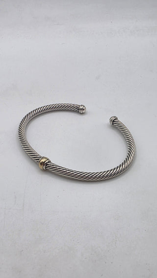 David Yurman Sterling Silver Classic Cable Gold Station Cuff Bracelet
