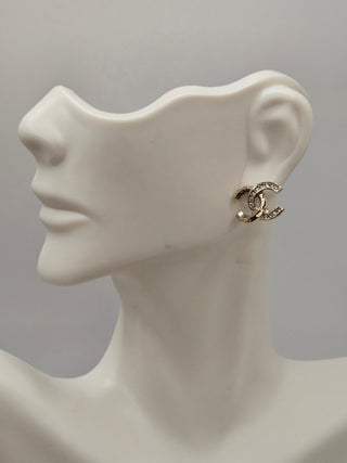 Chanel Gold-tone Strass Interlocking CC Stud Earrings