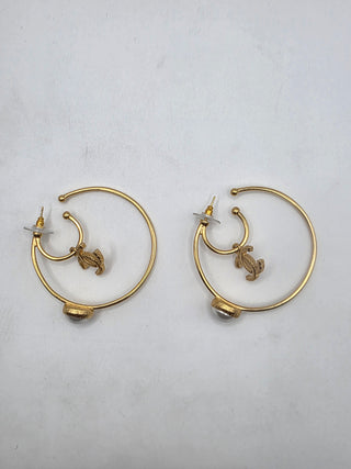 Chanel Gold-tone Interlocking CC 2020 Faux Pearl Hoop Earrings