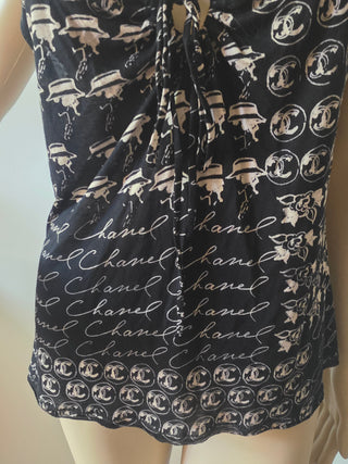 Chanel Black Interlocking CC Logo sleeveless top L sz