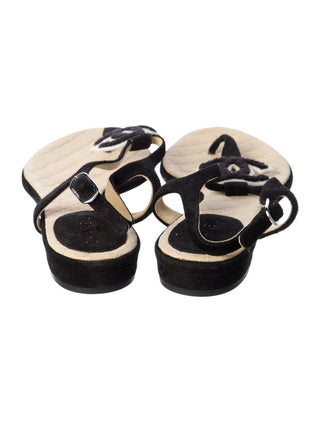 Chanel Interlocking CC Logo Suede T-Strap Sandals 37 sz