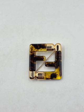 Fendi Gold-tone Resin Tortoiseshells FF Zucca Logo Pin Brooch