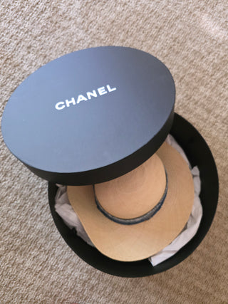 Chanel Beige Interlocking CC Denim Straw Hat S sz