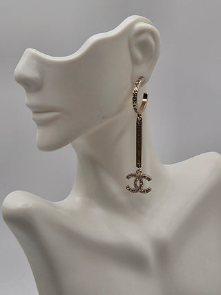 Chanel Gold-tone Strass 'CHANEL' CC Drop Earrings