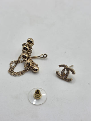 Chanel Gold-tone Strass CC Asymmetrical Ear Cuff Earrings