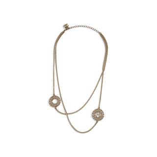 Chanel Gold-tone Faux Pearl Strass CC Pendant Necklace