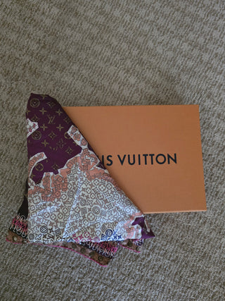 Louis Vuitton Brown Multicolor LV Monogram Map Pattern Silk Scarf