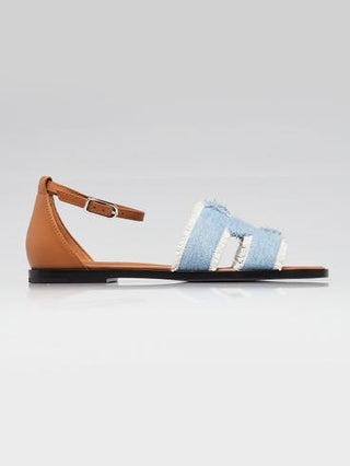 Hermes Blue Clair Brige Denim Santorini Sandals 37 sz
