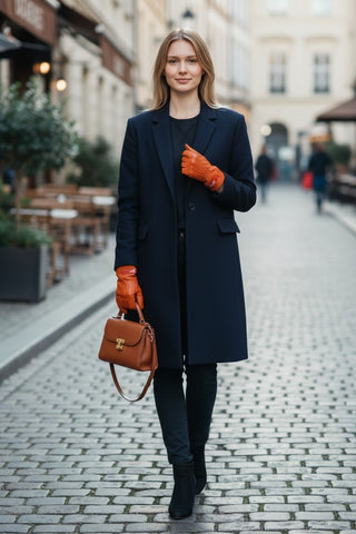 Hermès lambskin leather logo printed gloves 8 sz