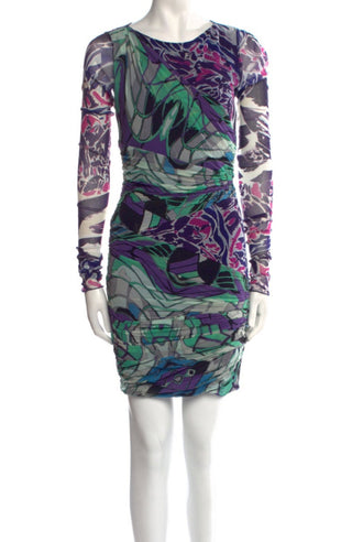 Emilio Pucci Blue Multicolor Signature Print Sexy long-sleeved dress 4 sz