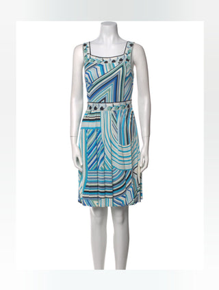 Emilio Pucci Blue Multicolor Printed Mini Summer Dress M sz