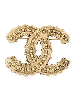 Chanel Gold-tone Resin Textured Interlocking CC Logo Brooch