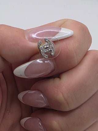 Chanel Silver-tone Strass Interlocking CC Stud Earrings