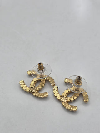 Chanel Gold-tone 2020 Faux Pearl Strass Interlocking CC Stud Earrings