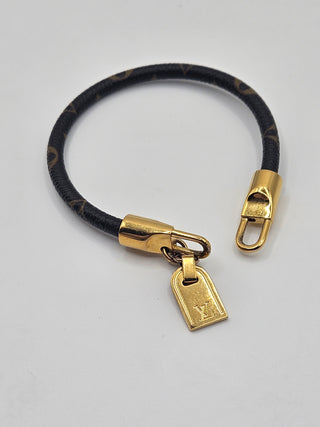 Louis Vuitton Brown Leather LV Monogram Luck It charm Bracelet