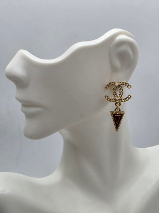 Chanel Faux Pearl Resin Intrecciato Drop Earrings