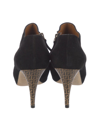 Fendi Black suede Zucca FF Logo  Ankle booties 39.5 sz