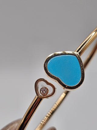 Chopard 18K Composite Turquoise Diamond Happy Heart Bangle