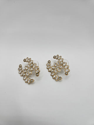 Chanel Gold-tone Faux Pearl Strass Interlocking CC Stud Earrings