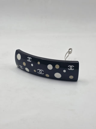 Chanel Black white Polka Dot Interlocking CC Hair Clip