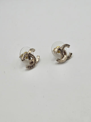 Chanel Gold-tone Strass Interlocking CC Stud Earrings