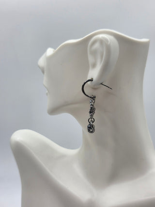 Chanel Silver-tone Ruthenium Metal CC Faux Pearl Drop Earrings