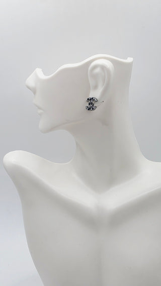 Chanel Silver-tone Faux Pearl Interlocking CC Stud Earrings