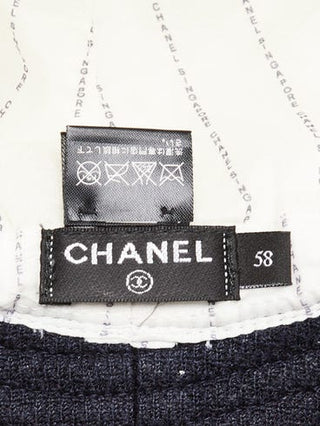 Chanel Navy Blue White Cotton Interlocking CC Hat Size 58