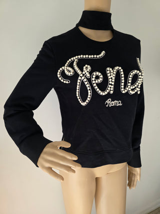 Fendi Black Graphic Print Mock Neck Sweatshirt XS sz