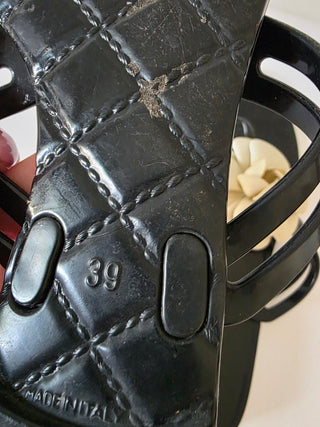 Chanel Black Interlocking CC Logo Jelly Slides 39 sz