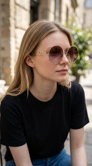 Chloe Goldtone Metal Oversized Round Logo Sunglasses - CH0329S