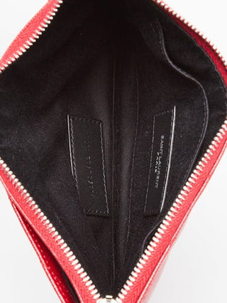 Yves Saint Laurent Red Matelasse Quilted Leather Monogram Small Bill Pouch