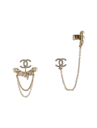 Chanel 2022 Strass CC Asymmetrical Ear Cuff Earrings