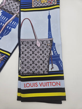 Louis Vuitton blue multicolor LV Monogram Skyline Story Silk Bandeau