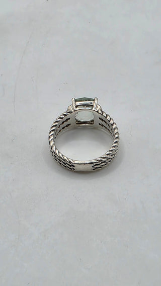 David Yurman Sterling Silver Prasiolite Diamond Petite Wheaton Cocktail Ring 6.75 sz