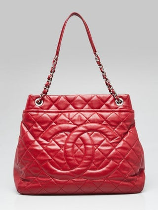 CHANEL Red Quilted Caviar Leather Timeless CC Soft Large Shopping Tote Bag