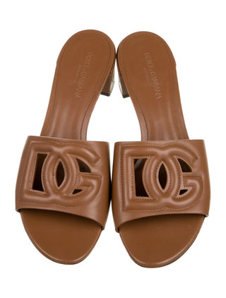 Dolce & Gabbana Brown Leather DG Cutout Slides sandals 39.5 sz